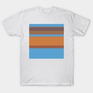 An unexampled package of Carolina Blue, Dirt, Dark Taupe, Earth and Dull Orange stripes. T-Shirt